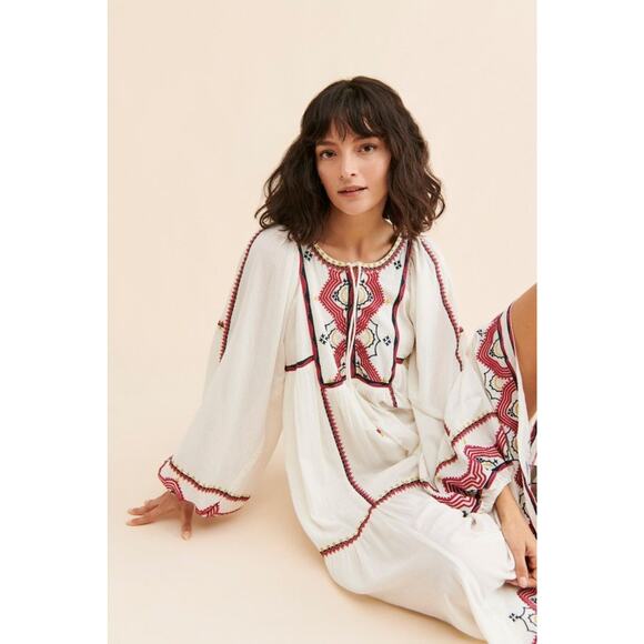 New FREE PEOPLE Sweet Escape Midi Dress $198 MEDIUM Ivory Boho Embroidered - Picture 2 of 9